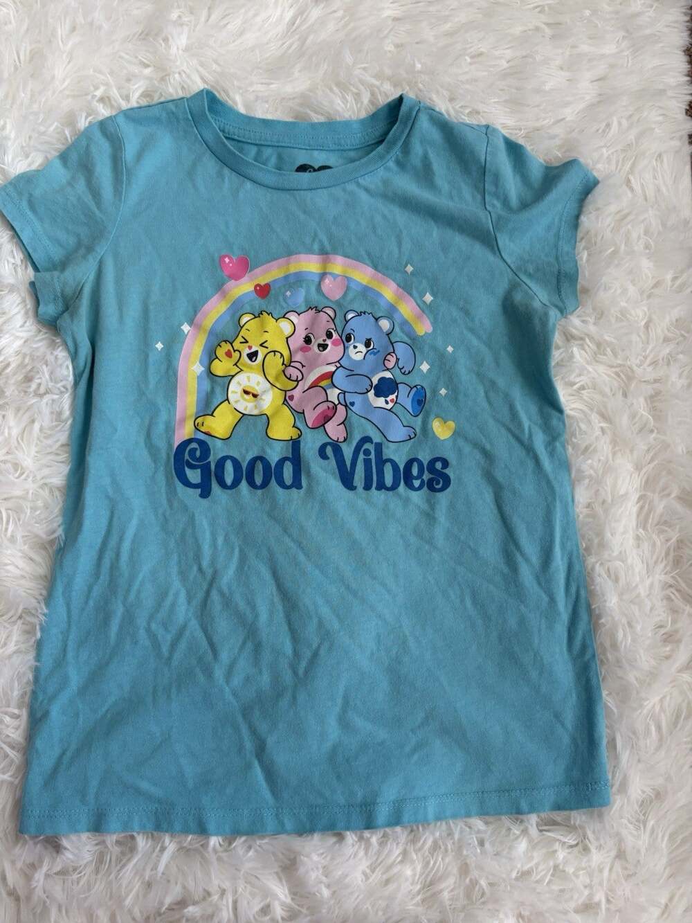 Care Bears Girls M Blue “Good Vibes” Tee. Cute, Fun
